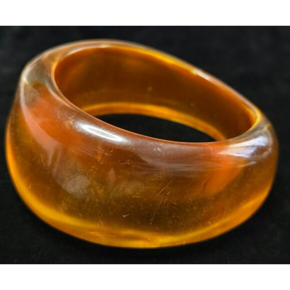 Vintage Bakelite Transparent  Butterscotch Orange Wide Bangle Bracelet - Picture 1 of 7